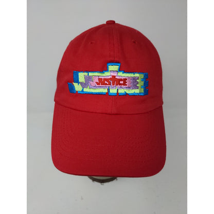 Justice Embroidered Logo Slideback Hat Red 100% Cotton Logo Colorful
