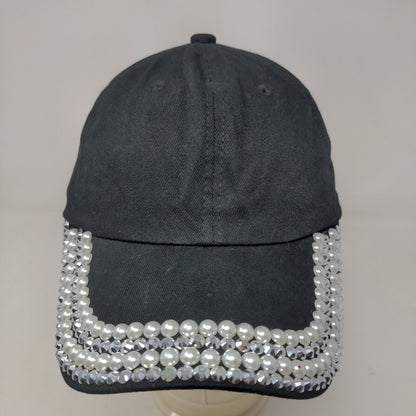 Unbranded Women's Slideback Hat Black OSFM Shiny Rhinestone & Gems Accents