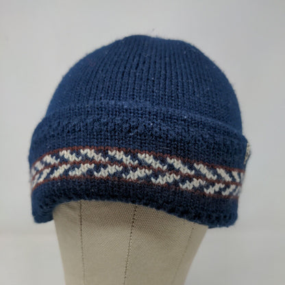 Etienne Aigner Women's Knit Beanie Hat Blue Embroidered Logo Stripe Accent