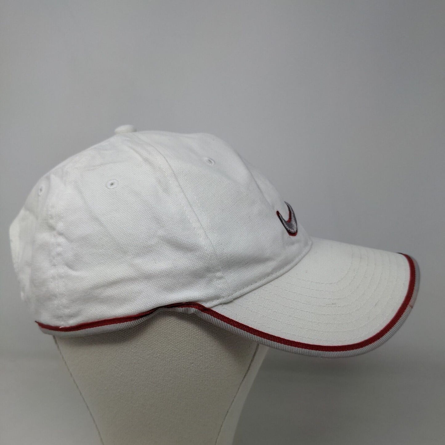 Nike Men's Strapback Hat White Red OSFA Embroidered Swoosh Vintage Gray Tag