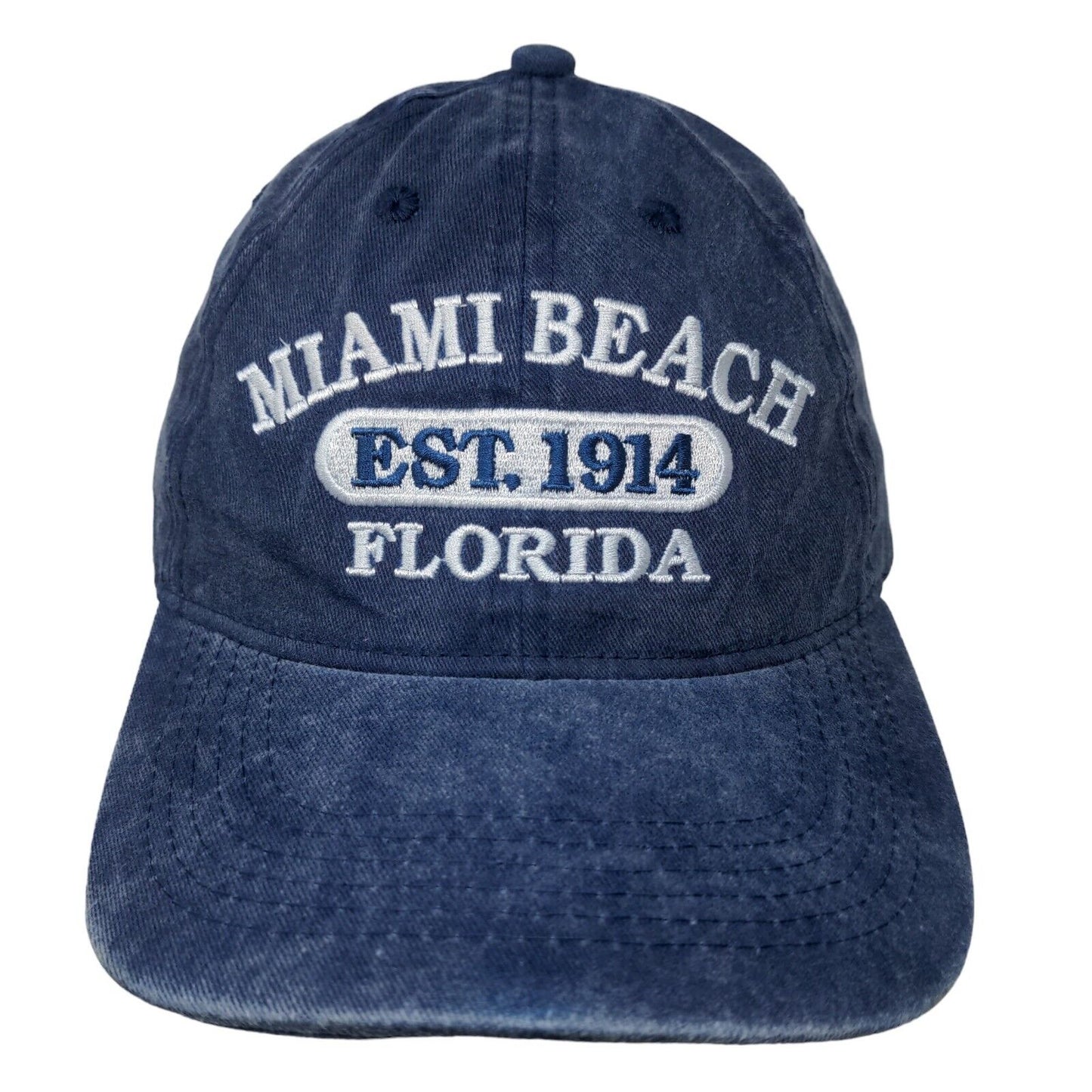 ESY Men's Slideback Hat Blue OSFA Embroidered Miami Beach Florida 100% Cotton