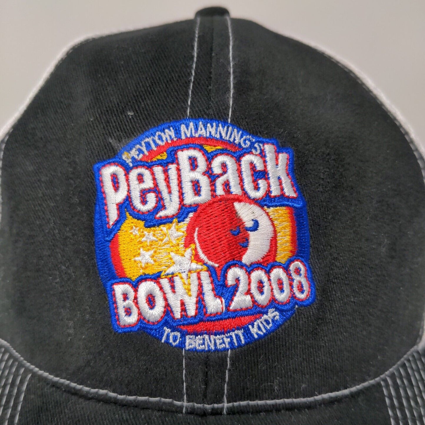 Peyton Manning PeyBack Bowl 2008 Hat Black White Embroidered Logo Mesh Back