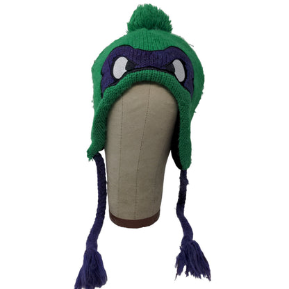 Nickelodeon Boys Winter Beanie Hat Green 14 & Older Ear Flaps Eyes Pom Pom 2013
