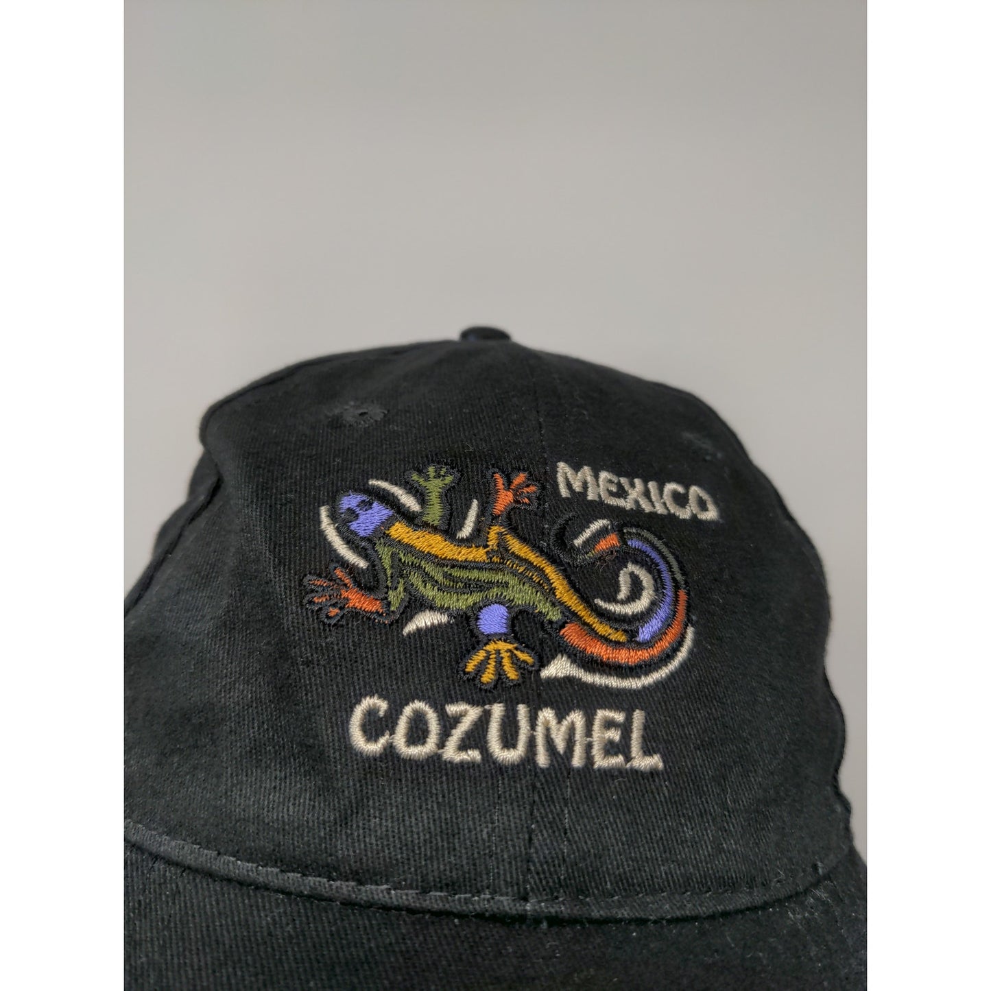 Cozumel Mexico Strapback Hat Black Embroidered Lizard Logo DKPS Gorras