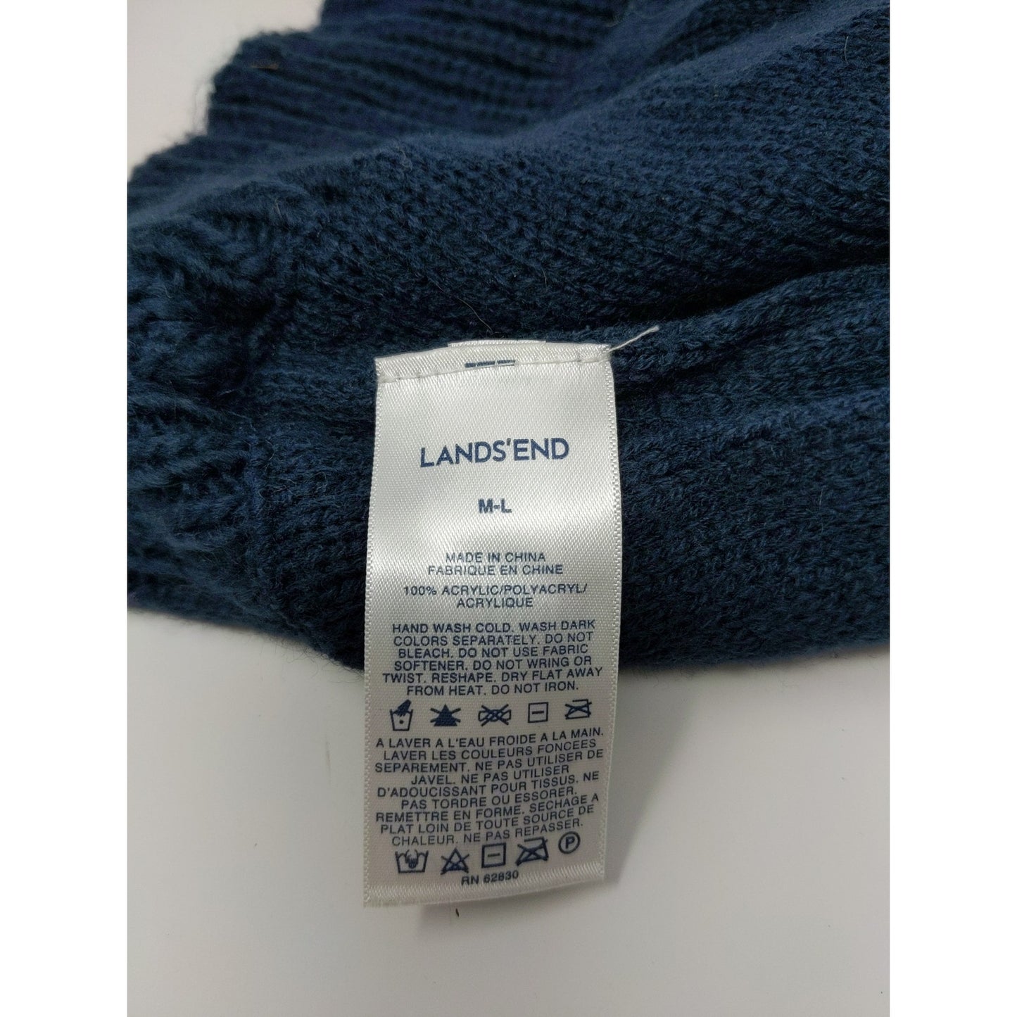 Land's End 100% Acrylic Beanie Hat Blue Size M-L Striped Diamond Pattern