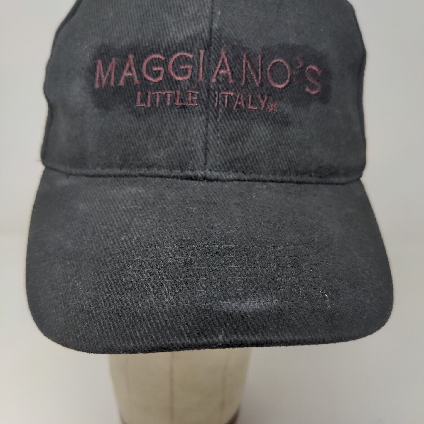 Maggianos Little Italy Men's Strapback Hat Cap Black Adjustable Embroidered Logo