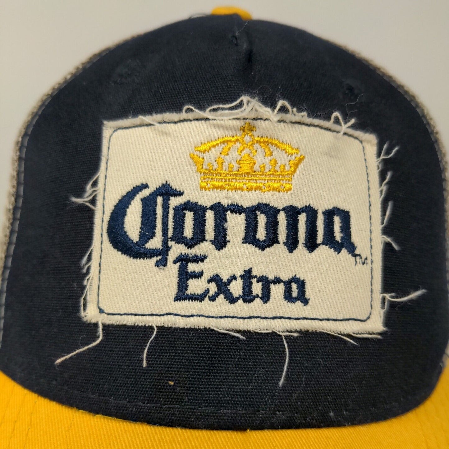 Corona Extra Snapback Mesh Back Hat Black Yellow Adjustable Embroidered Logo