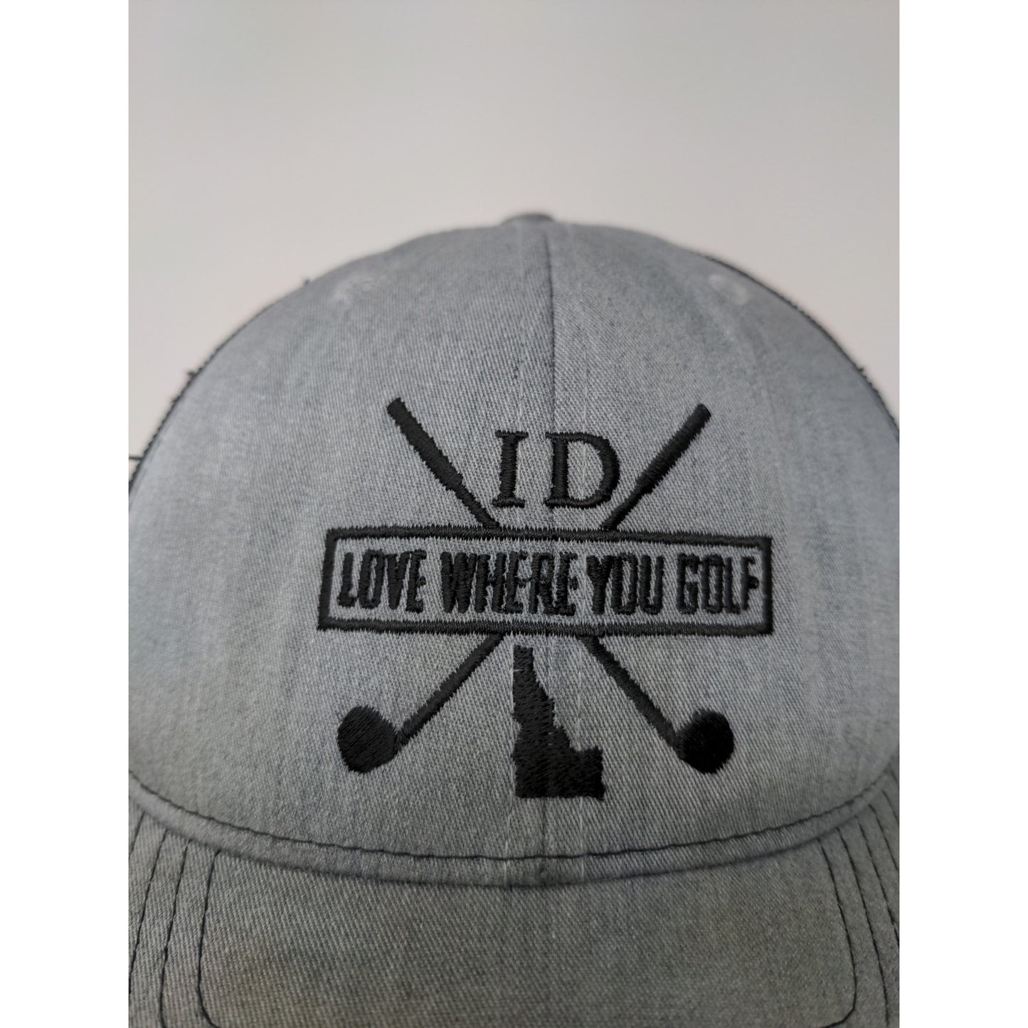 Idaho Golf Mesh Back Snapback Hat Love Where You Golf Gray Embroidered