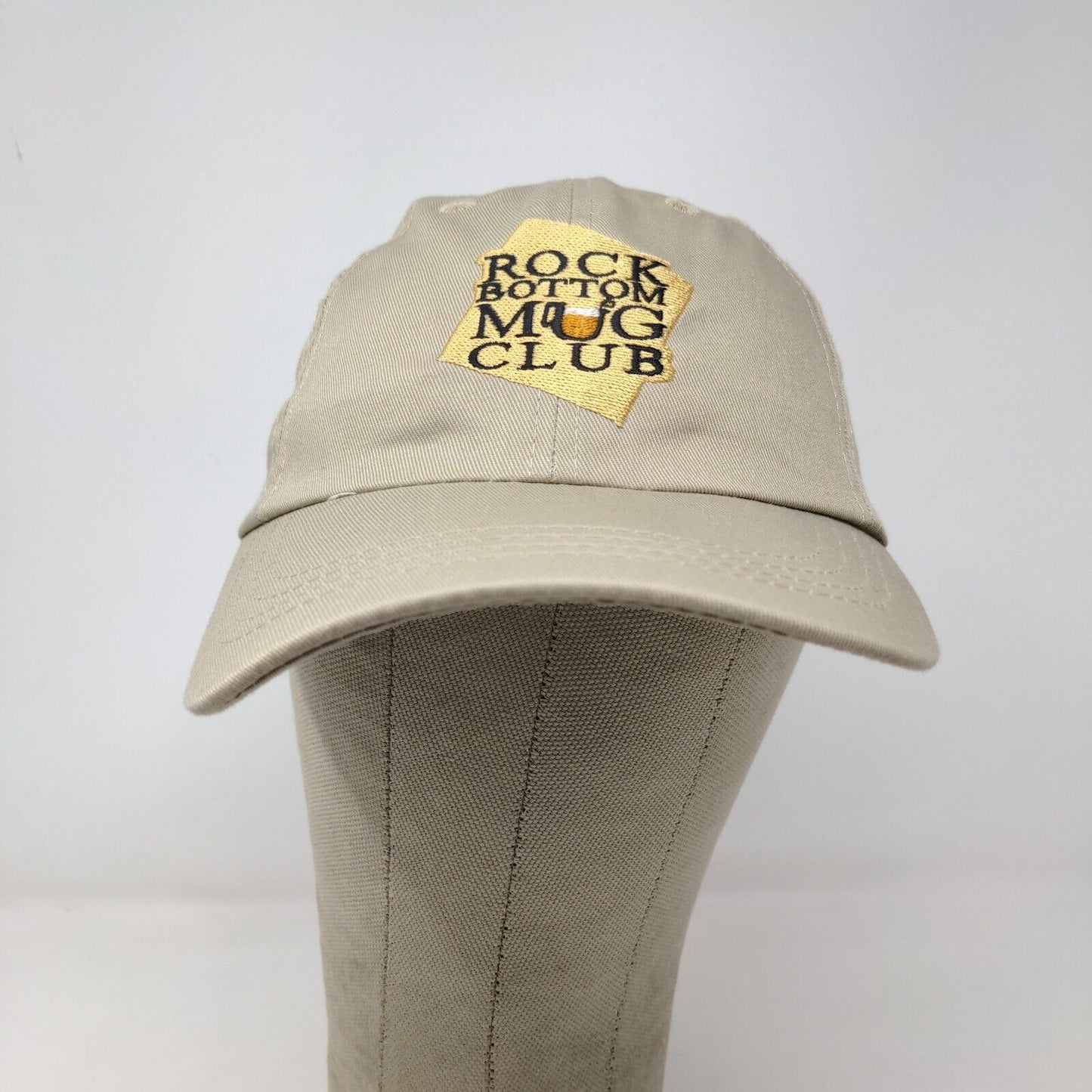 Rock Bottom Mug Club Men's Hat Tan Adjustable Embroidered Logo Slideback