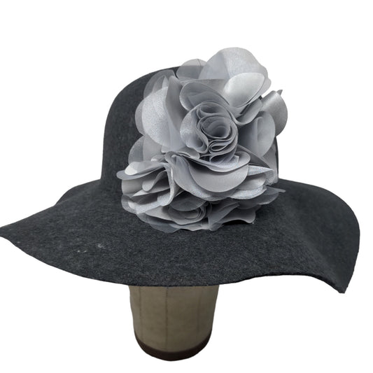 Scala Collezione Women's Floppy Hat Gray One Size Wool Felt Flower Accent