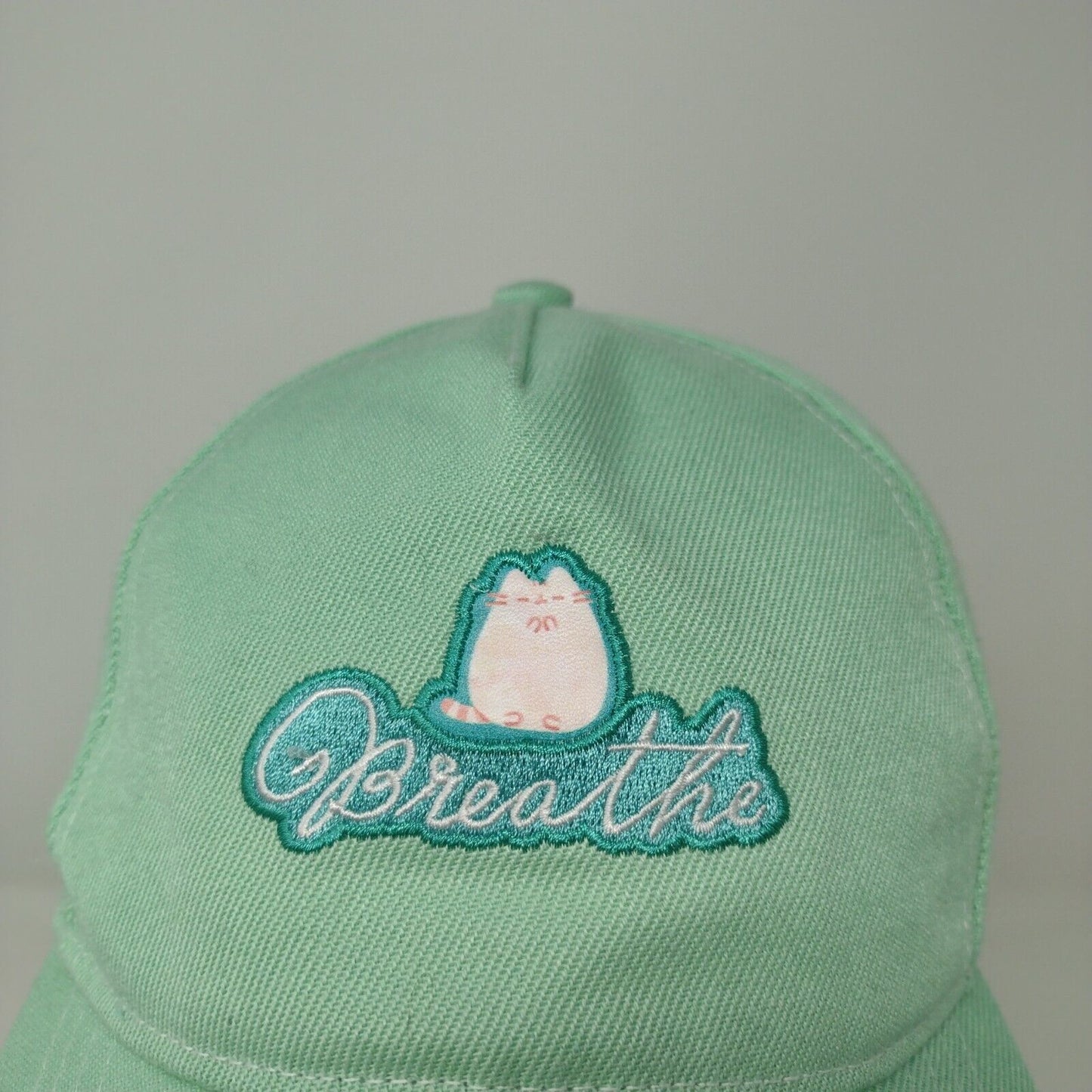 Pusheen Women's Slideback Hat Green Adjustable Embroidered Cat Logo Breathe