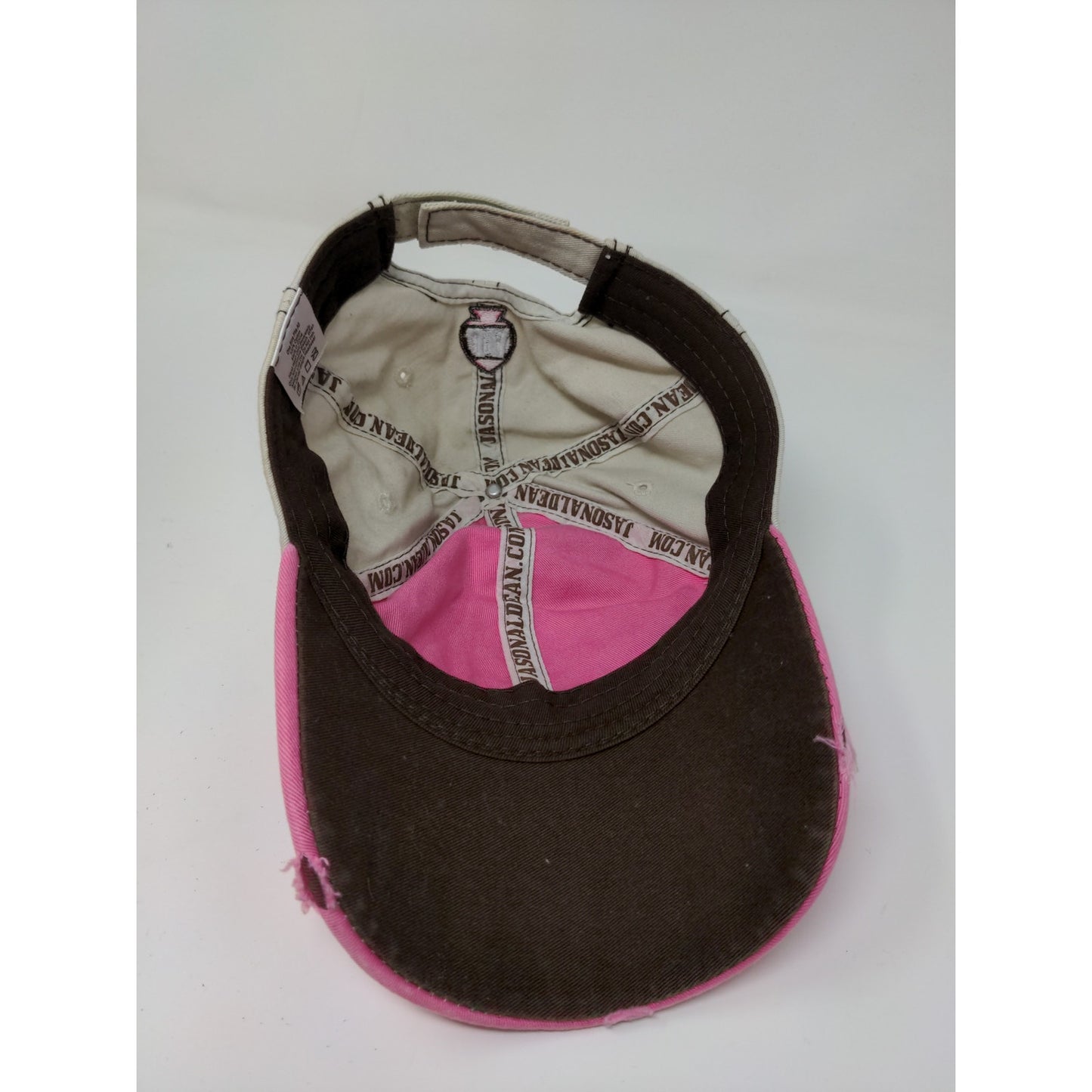 Womens Jason Aldean Strapback Hat Pink & Tan Distressed Embroidered Country OSFA