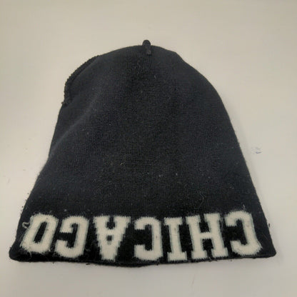 Chicago Spell Out Winter Knit Hat Pom Pom Cap Black and White