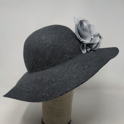 Scala Collezione Women's Floppy Hat Gray One Size Wool Felt Flower Accent