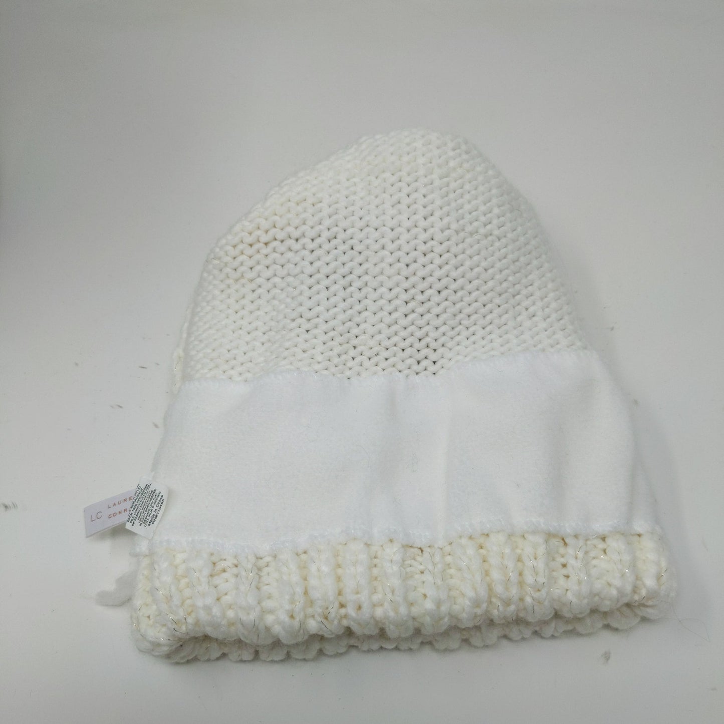 Lauren Conrad Knit Beanie Hat White Cream Faux Fur Pom Pom W/ Pin