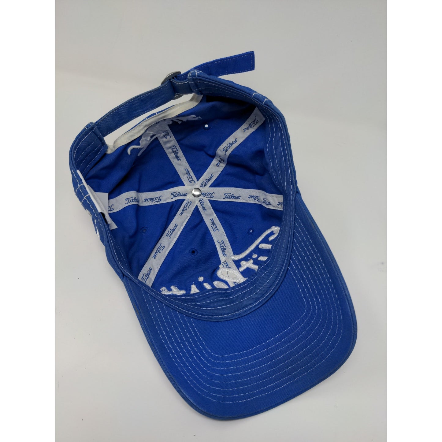 Titleist FJ Pro V1 Slideback Golf Hat Blue White Embroidered Spell Out Logo
