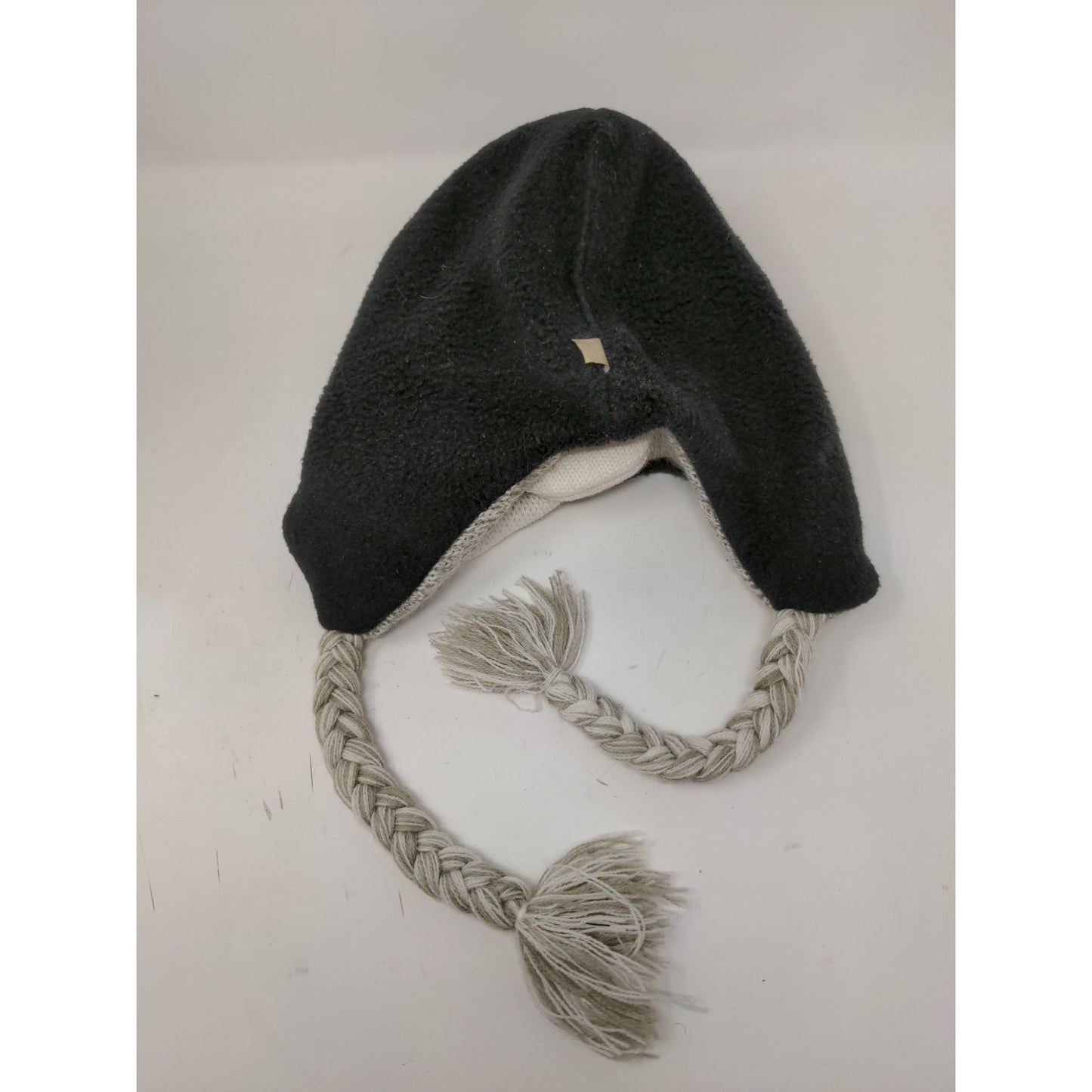 Sock Monkey Knit Beanie Hat Cap Button Eyes 100% Acrylic Gray White