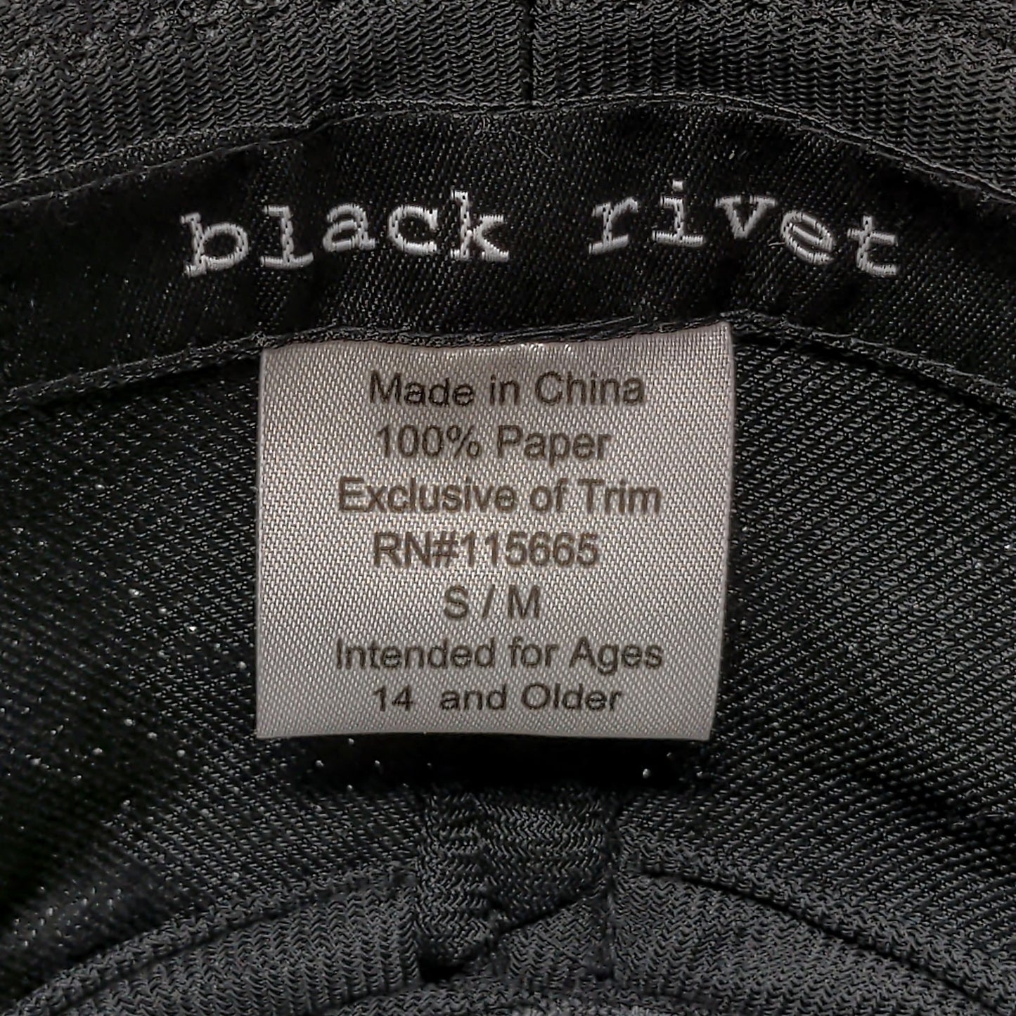 Black Rivet Brand 100% Paper Hat Fedora Size S/M Black Gray Hat Band