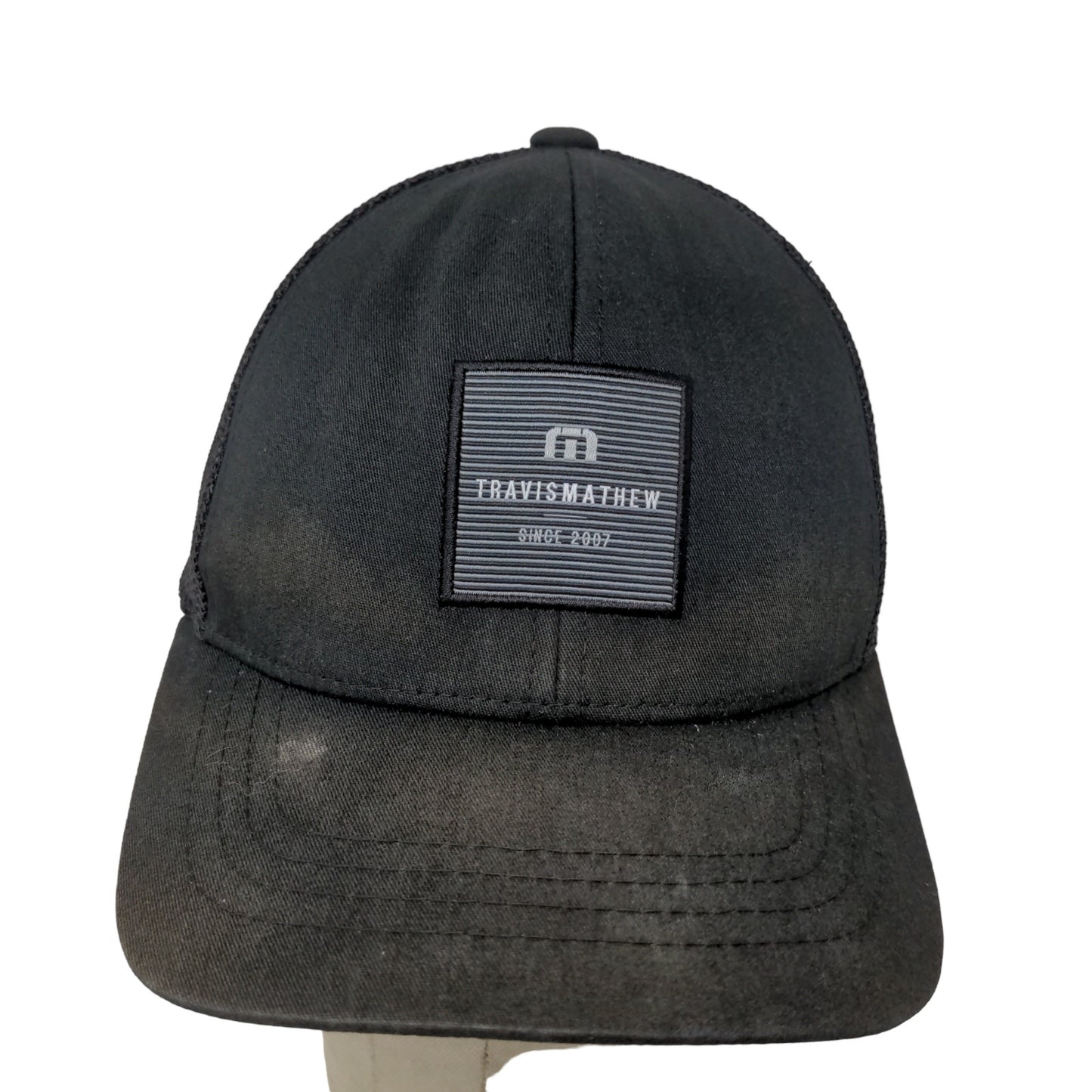 Travis Mathew Mens Snapback Meshback Hat Black Adjustable Flexfit 110 Distressed