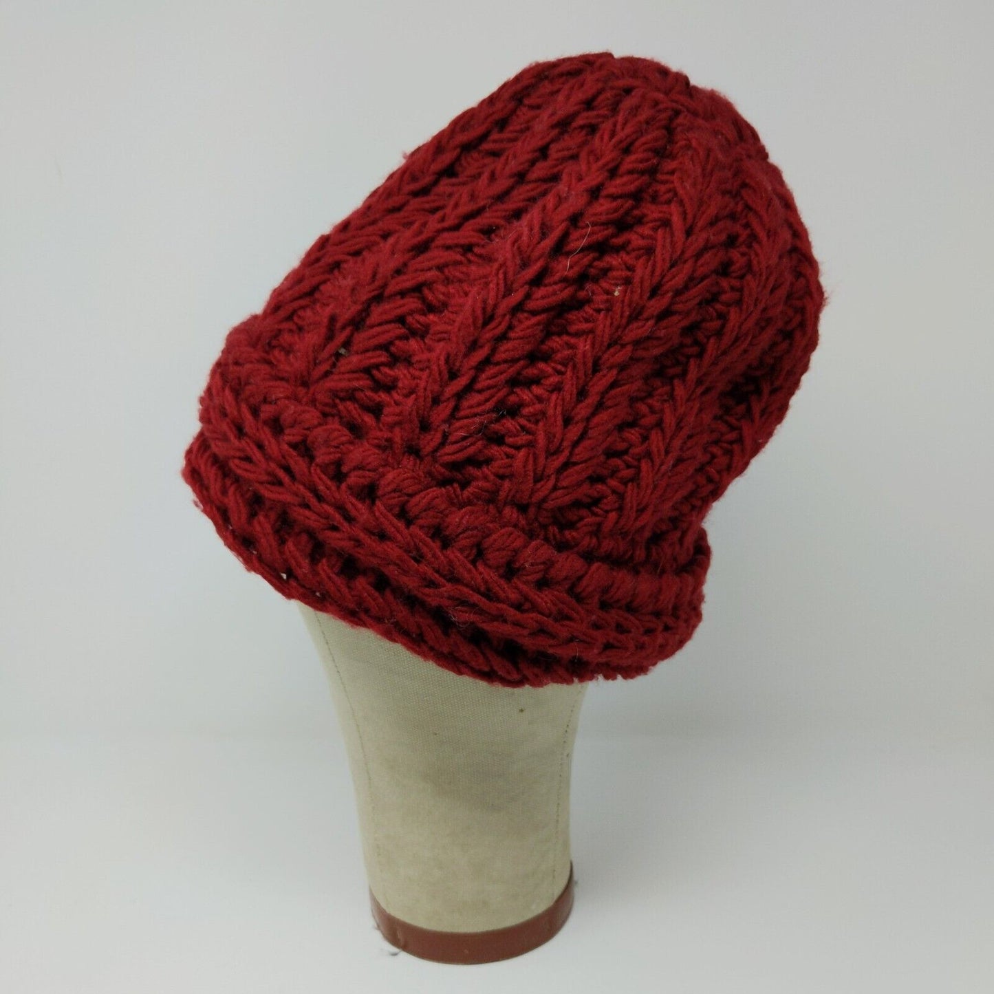 KMart 100% Acrylic Ladies Crochet Beanie Hat Cap Red OSFA Cable Knit