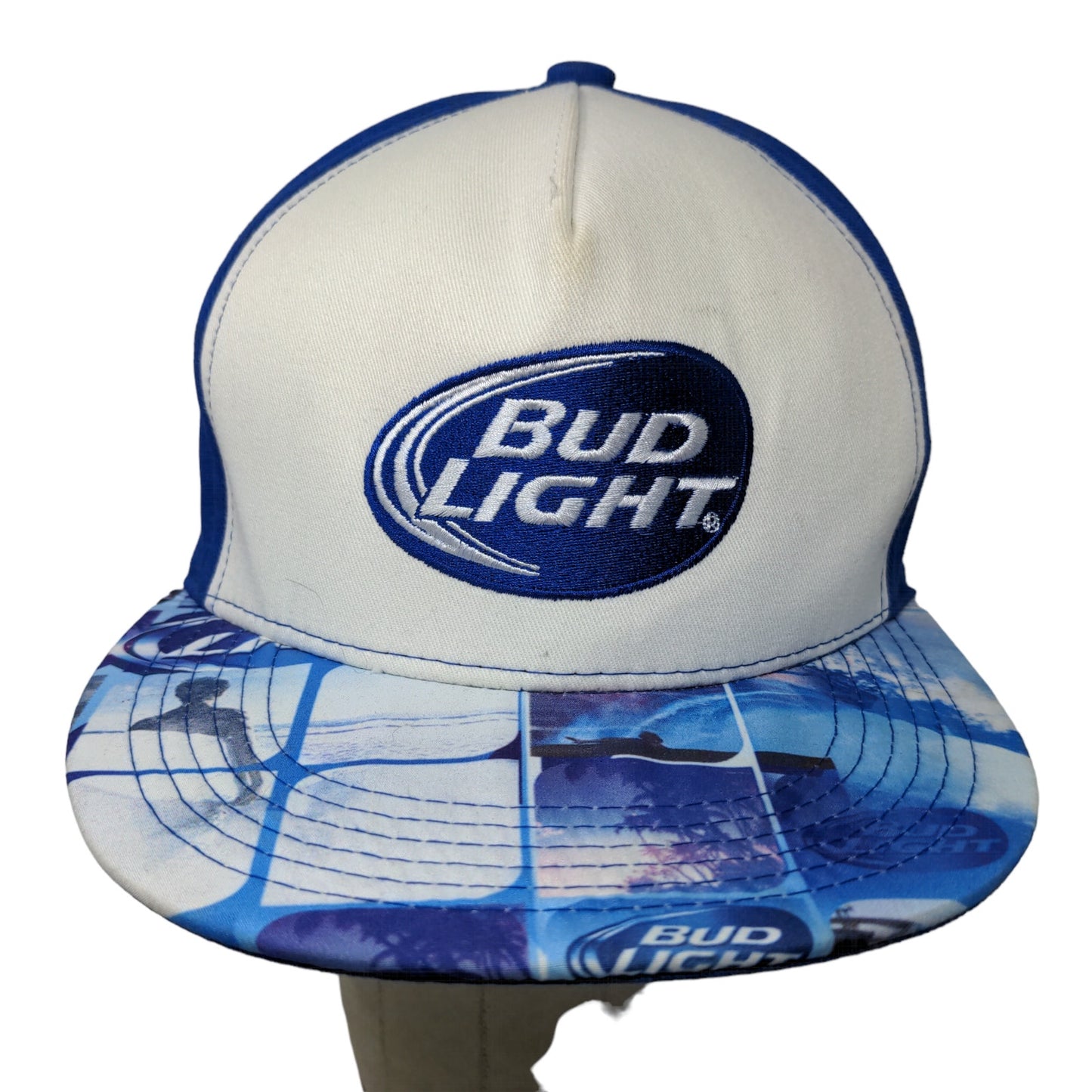 Bud Light Men's Snapback Hat Blue White Adjustable Embroidered Logo Beer