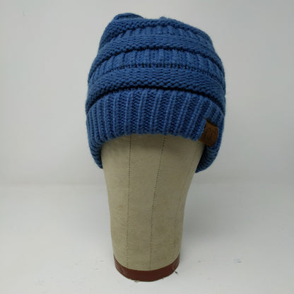 C.C. Exclusives Cable Knit Beanie Hat Blue Patch Logo 100% Acrylic