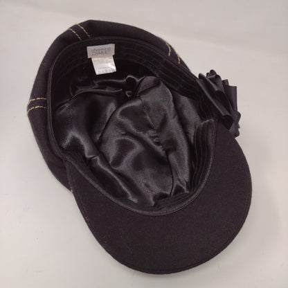 Womens Charming Charlie Newsboy Mushroom Hat OS Black Bow Polyester Logo