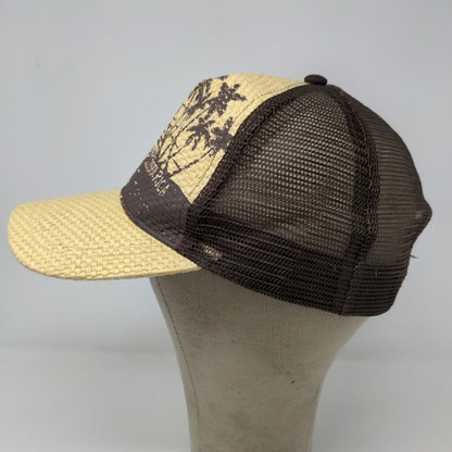 Costa Rica Men's Mesh Back Snapback Hat Brown Tan Straw Beach Graphic