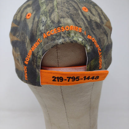 Lindco Equipment Orange & Camo Strapback Hat Embroidered Spell Out Logo