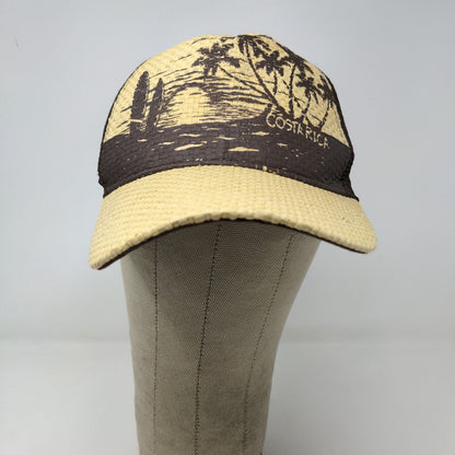 Costa Rica Men's Mesh Back Snapback Hat Brown Tan Straw Beach Graphic