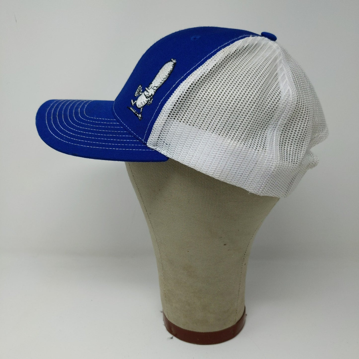 Richardson Style 112 Meshback Snapback Hat Embroidered Drunk Sausage Blue White