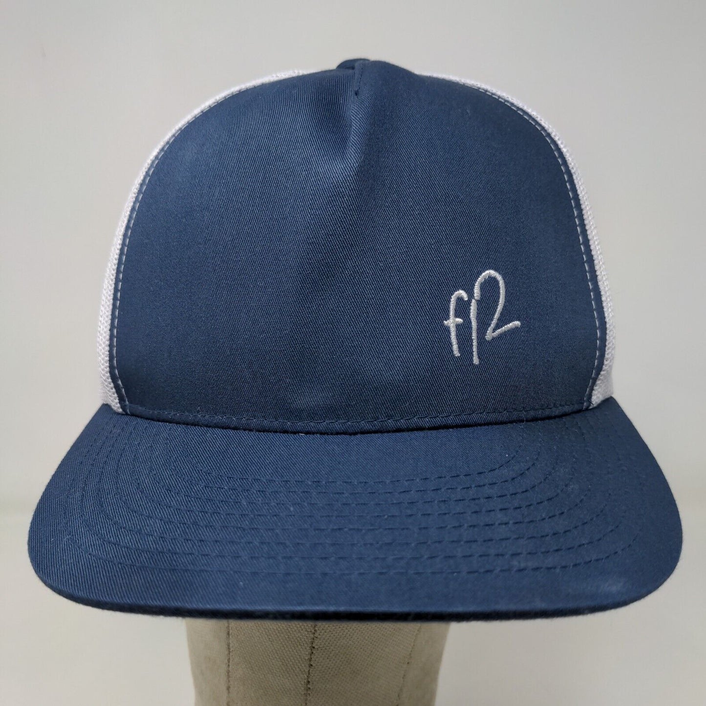 Unbranded Men's Mesh Back Snapback Hat Blue White Embroidered FI2 Logo