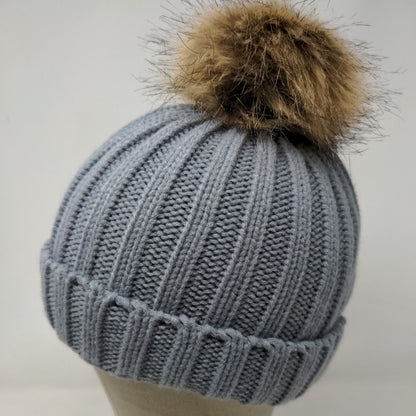 Graydi Men's Beanie Hat Cap Gray Knit 100% Acrylic Patch Logo