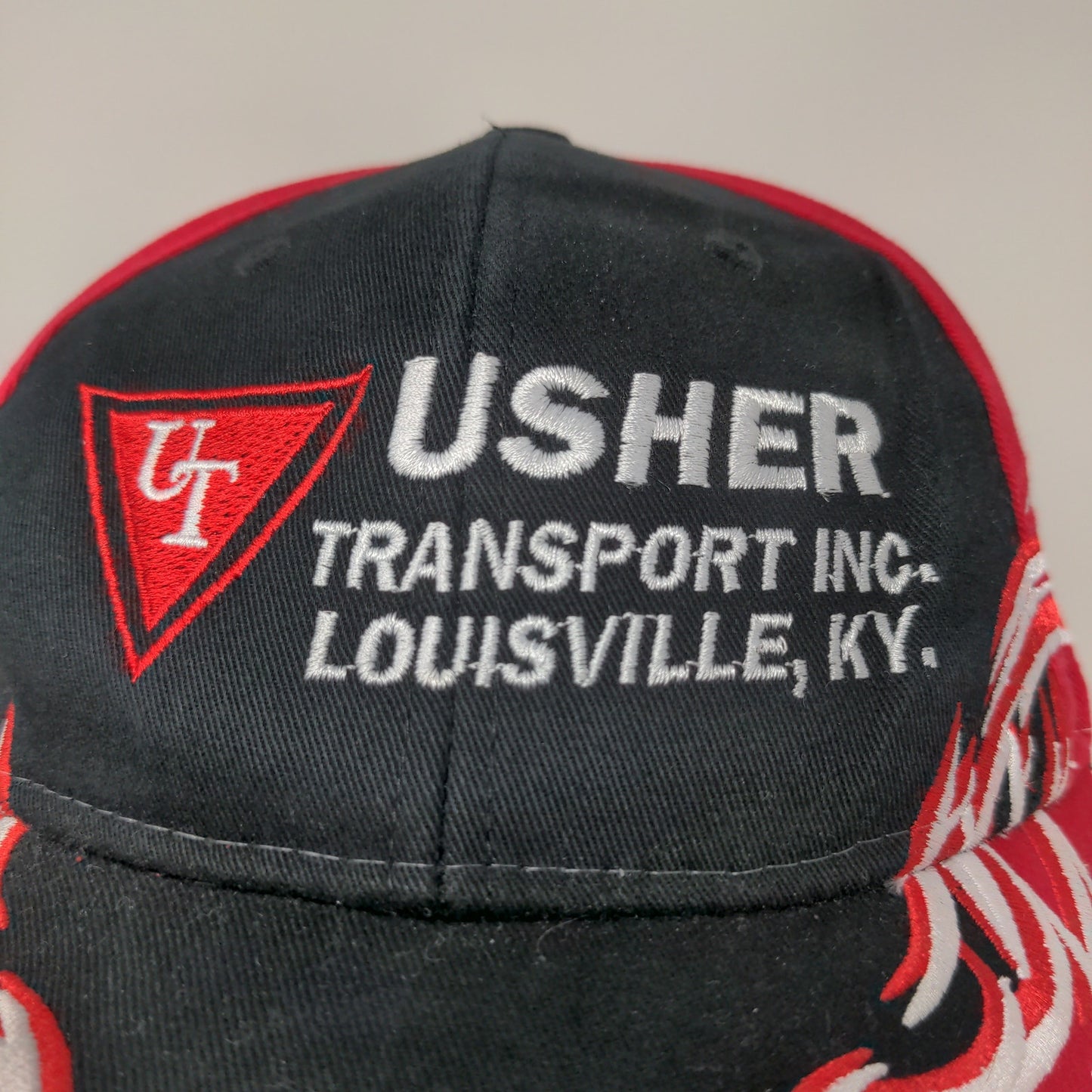 Usher Transport Louisville Kentucky Strapback Hat Embroidered Flames  Red Black