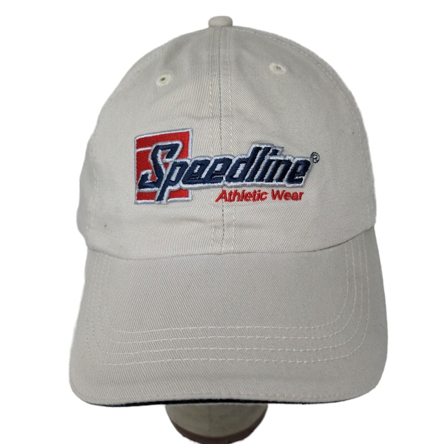 Speedline Athletic Wear Cream Strap Back Hat Cap Embroidered Logo Adjustable