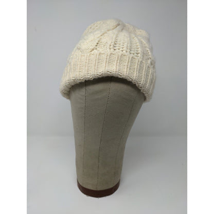 K Accessories Cable Knit Beanie Hat Cream 100% Recycle Material