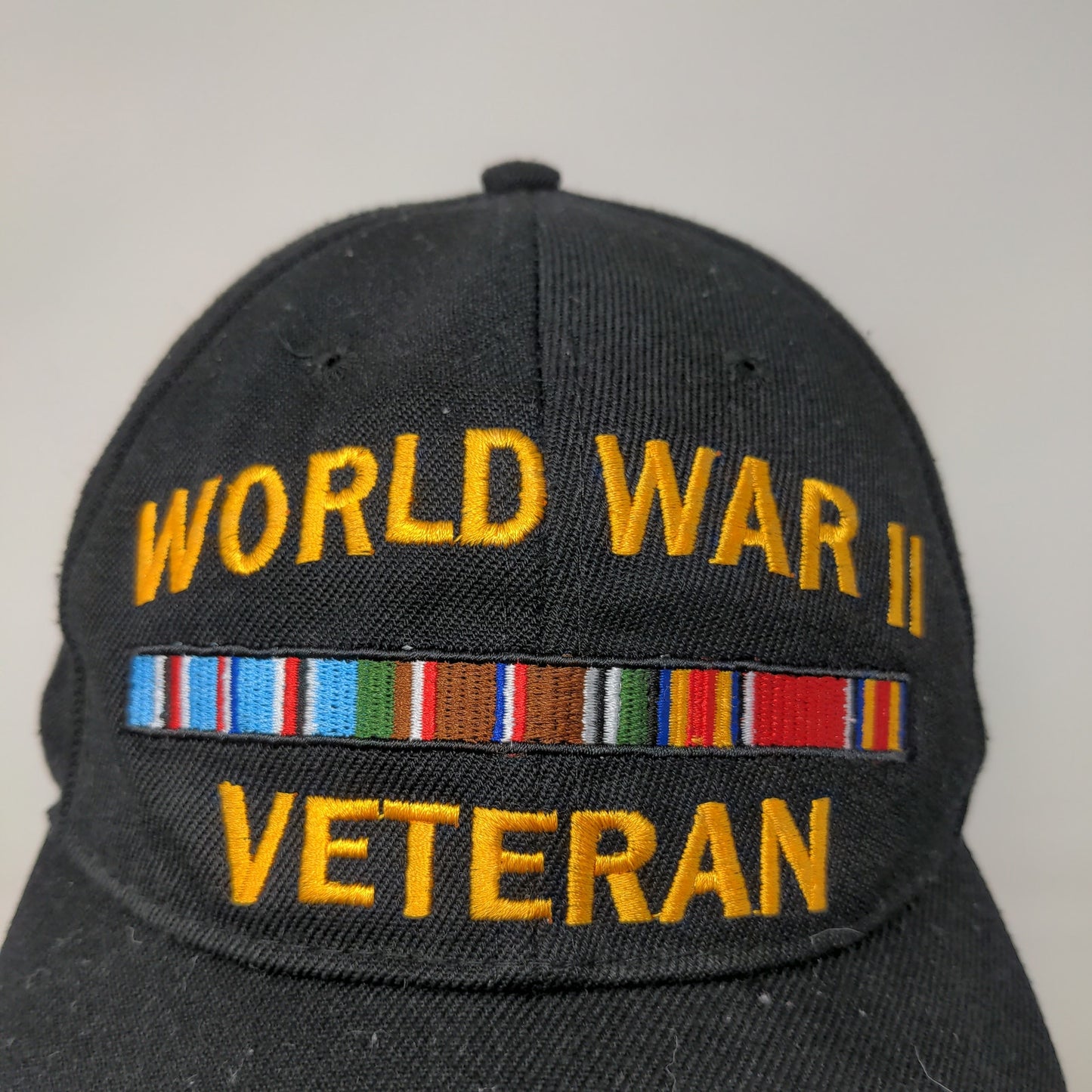 World War II Veteran Strapback Hat Black OSFM Embroidered Logo