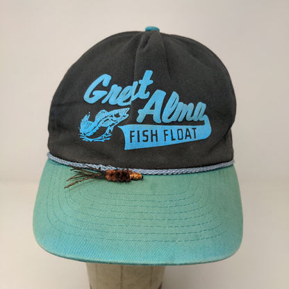 Great Alma Fish Float Snapback Hat Blue OSFA Graphic Spell Out Logo Distressed