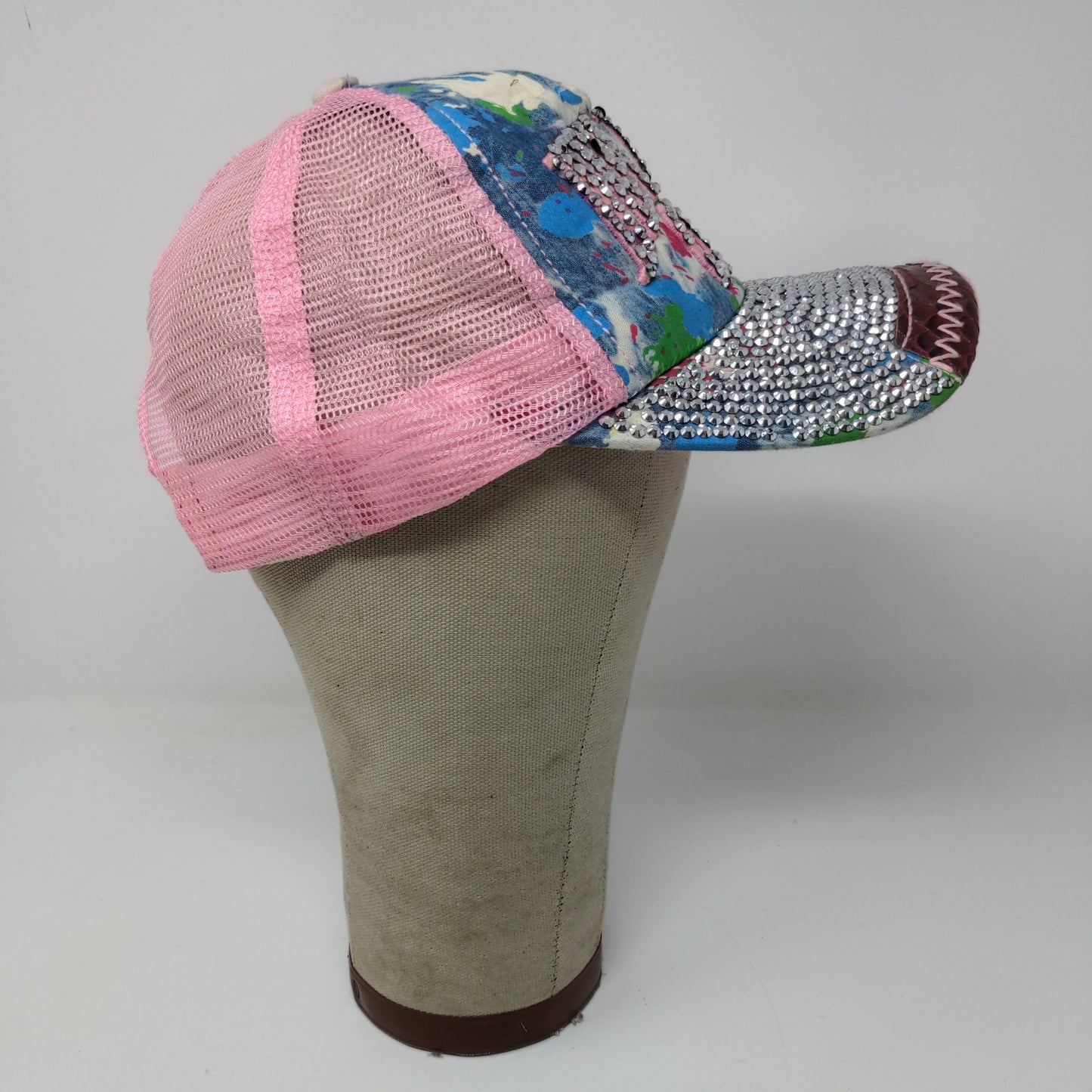 New York City Snapback Hat Pink Bling Shiny Gems Rhinestones Meshback