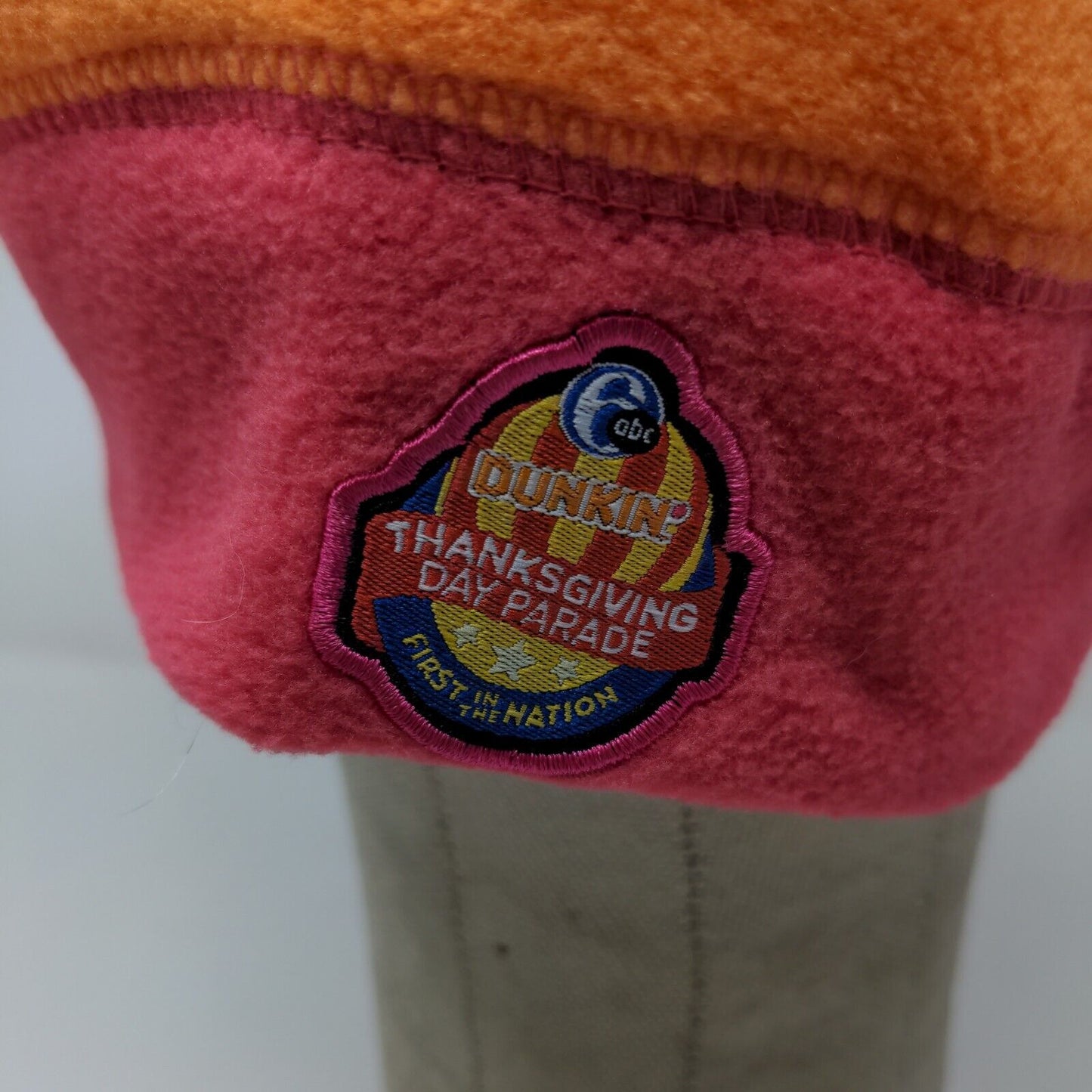 Dunkin' Donuts Men's Employee Fleece Beanie Hat Pink Orange Patch Logo