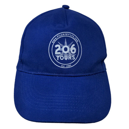 Pilgrimages.com Men's Slideback Hat Blue Adjustable Graphic Logo Catholic