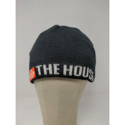 The House Striped Beanie Hat Orange & Black Spell Out Logo Knit