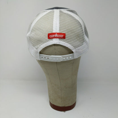 Camp Chef Mesh Snapback Cap Adjustable Hat Gray White Embroidered Logo OSFA
