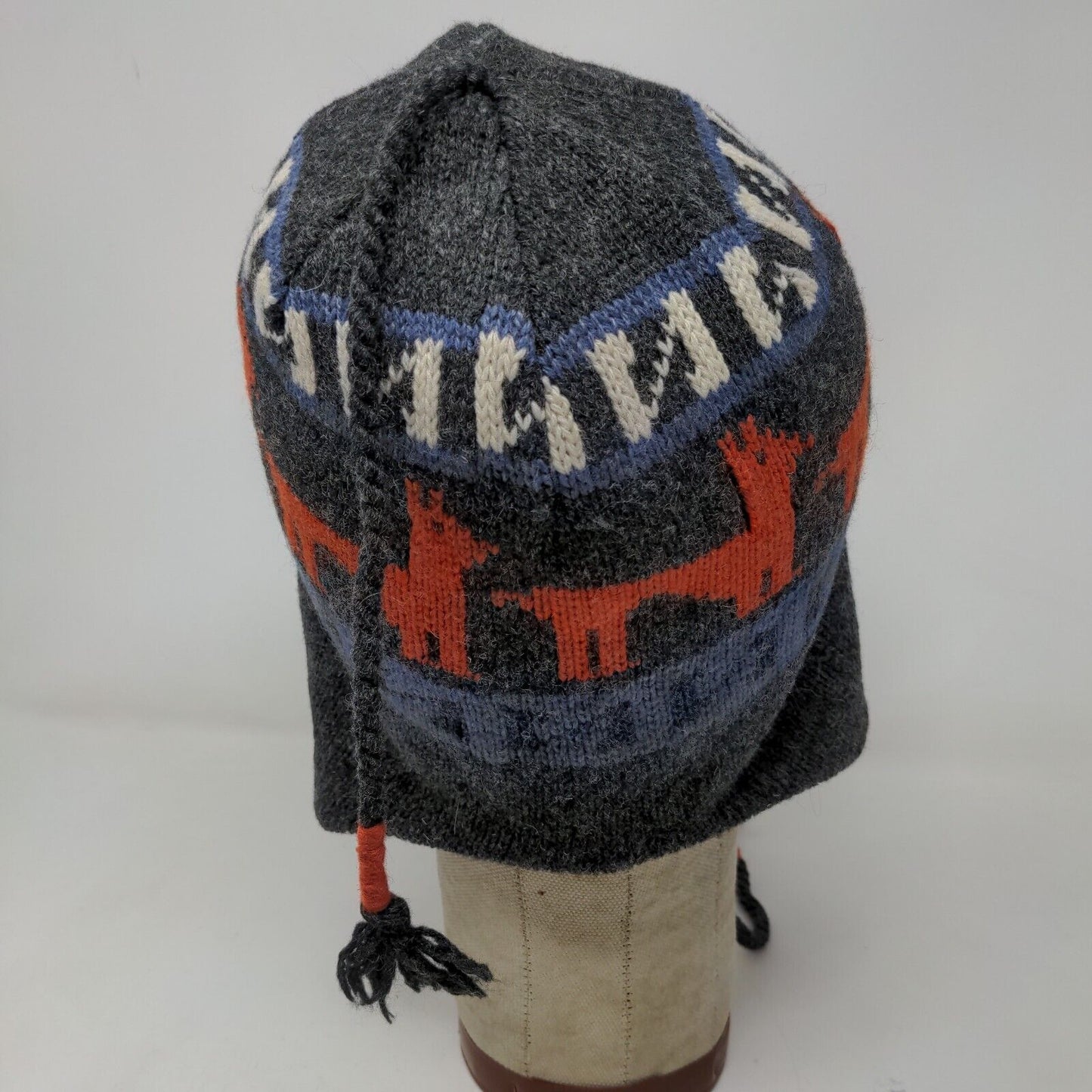 Unbranded Men's Knit Beanie Hat Gray OSFM Wool Blend Lined Llama Pattern