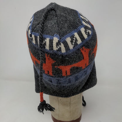 Unbranded Men's Knit Beanie Hat Gray OSFM Wool Blend Lined Llama Pattern