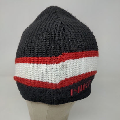 Nike Men's Fleece Knit Beanie Hat Black Striped Embroidered Logo