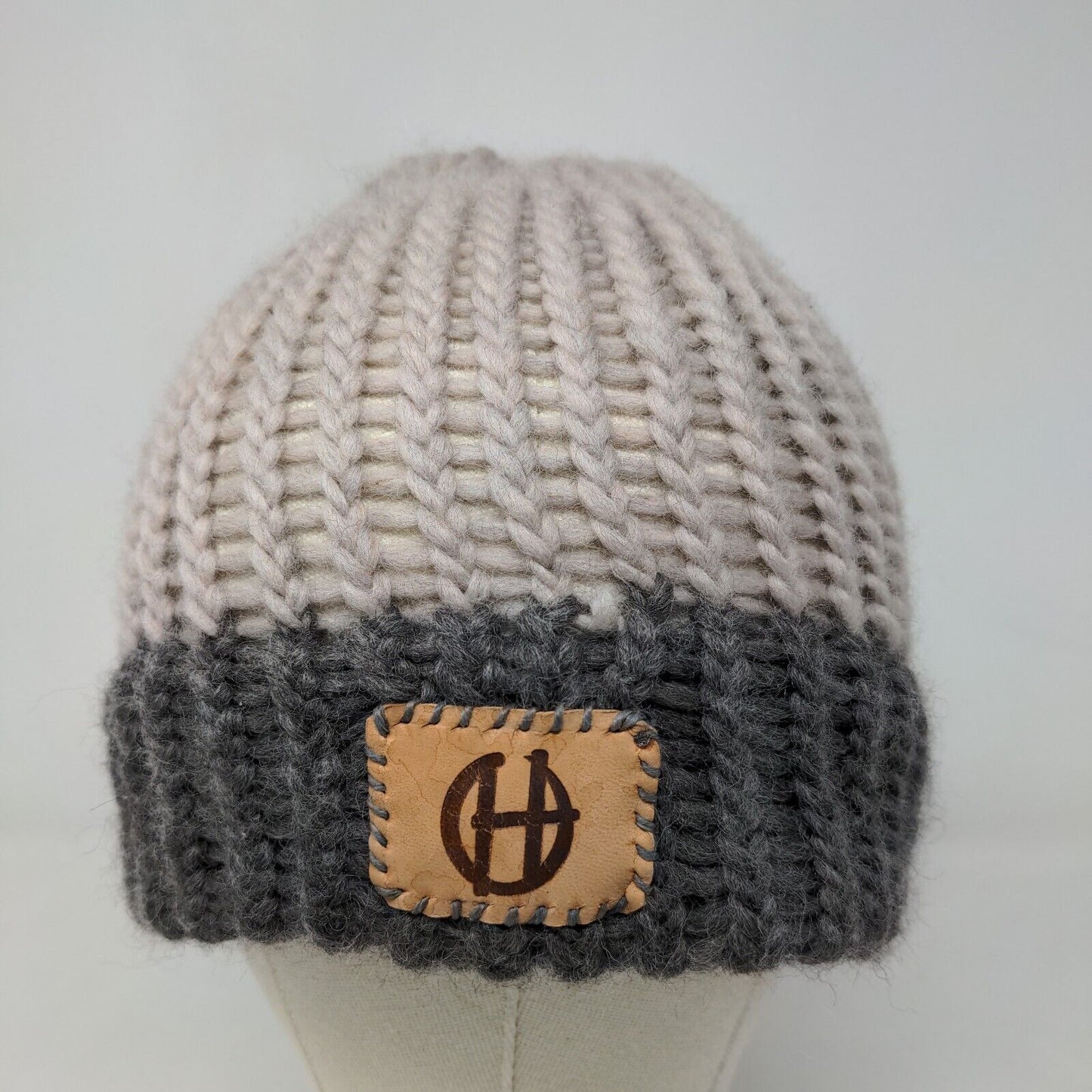 Unbranded Men's Knit Beanie Ski Cap Hat Gray Multicolor Patch Circle H Logo