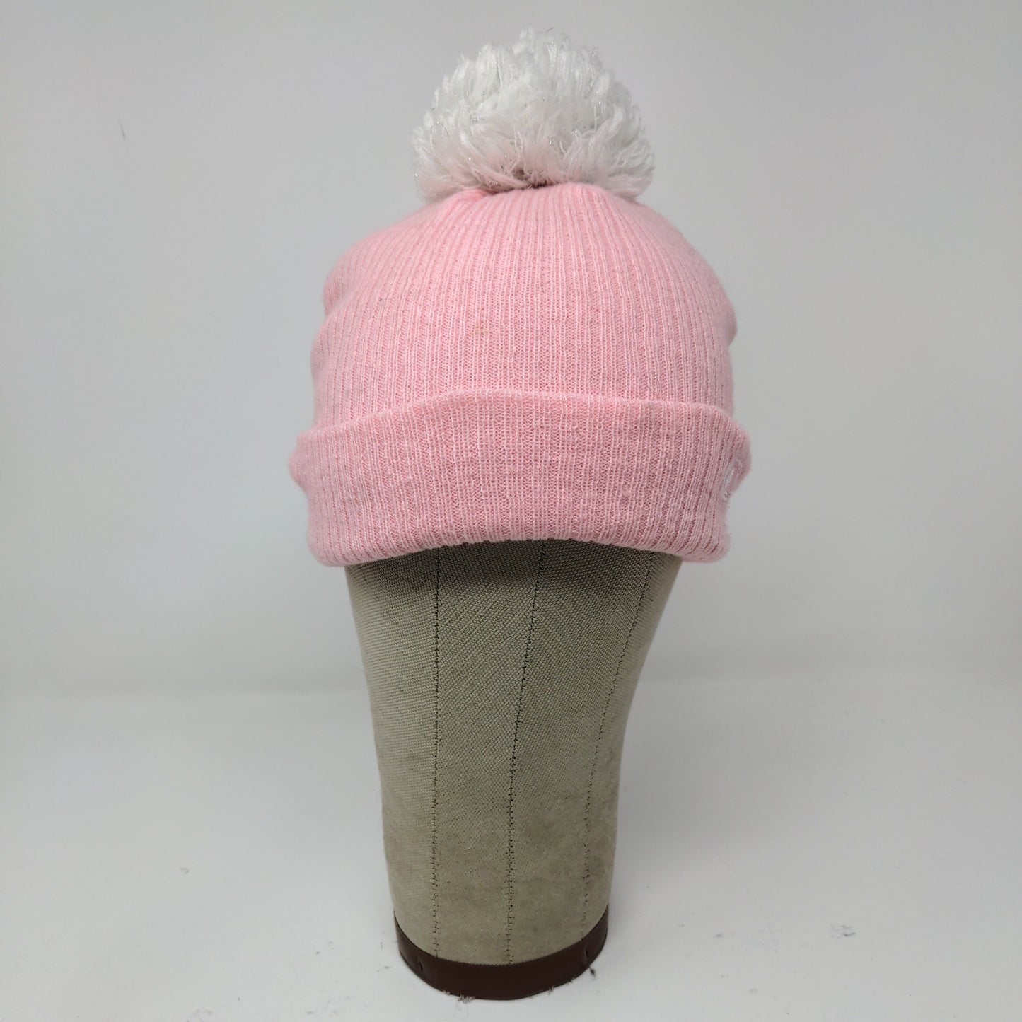 Champion Knit Beanie Hat Pom Pom OSFA Pink Embroidered Logo Acrylic