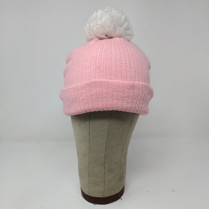 Champion Knit Beanie Hat Pom Pom OSFA Pink Embroidered Logo Acrylic