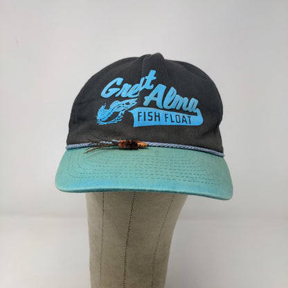 Great Alma Fish Float Snapback Hat Blue OSFA Graphic Spell Out Logo Distressed